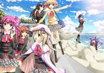  bad_id bad_pixiv_id bag bow kamikita_komari kurugaya_yuiko little_busters! multiple_girls natsume_rin nishizono_mio noumi_kudryavka onaka_sukisuki pink_bow saigusa_haruka sasasegawa_sasami school_uniform seaside shore tetrapod umbrella 