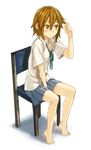  alternate_hairstyle barefoot chair feet fukutarou_(enji127) hair_down hair_tousle k-on! school_uniform sitting skirt solo tainaka_ritsu 