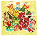  doll fan food fruit gastrodon gen_1_pokemon gen_2_pokemon gen_4_pokemon instrument kadomatsu magikarp mandarin_orange mikami miltank mount_fuji mountain no_humans pikachu pokemon pokemon_(creature) scizor shellos squirtle taiko_drum tauros volcano wreath 