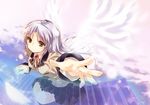  angel_beats! blazer feathers grey_hair instrument jacket keyboard_(instrument) long_hair onodera_(merrily;maryanne) pleated_skirt school_uniform skirt solo tenshi_(angel_beats!) wings yellow_eyes 