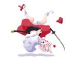  animal_ears bad_id bad_pixiv_id blurry detached_sleeves geta hat highres inubashiri_momiji koori_rei_yakko motion_blur red_eyes short_hair silver_hair socks solo sword tail tengu-geta tokin_hat touhou weapon wolf_ears wolf_tail 