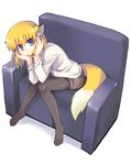  animal_ears apricot_(yamai) blonde_hair blue_eyes couch feet fox_ears fox_tail original pantyhose short_hair sitting smile solo tail yamai 