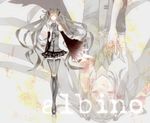  albino_(vocaloid) alternate_hair_color bad_id bad_pixiv_id boots detached_sleeves feathers glowing glowing_eyes grey grey_hair harpy hatsune_miku kadan legs long_hair long_legs monster_girl necktie red_eyes skirt solo thigh_boots thighhighs twintails very_long_hair vocaloid wings zoom_layer 