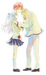  1girl angel_beats! blazer couple height_difference hetero jacket mooche otonashi_(angel_beats!) profile school_uniform simple_background tenshi_(angel_beats!) 