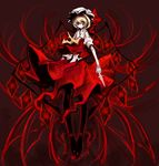  alternate_wings bad_id bad_pixiv_id black_legwear blonde_hair blood blood_on_face expressionless flandre_scarlet floating full_body hat highres kiku_(kicdoc) knife pale_skin pantyhose red red_eyes short_hair solo touhou wings 