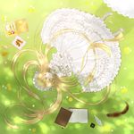  :3 bad_id bad_pixiv_id bird blonde_hair book boots cake checkerboard_cookie closed_eyes cookie dress elbow_gloves food frills gloves gosick green happy highres long_hair lying obentou saki_hajime sandwich solo squirrel very_long_hair victorian victorica_de_blois white_dress 