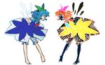  barefoot blue_hair bow cirno dual_persona feet hair_bow iwamoto_zerogo multiple_girls negative short_hair touhou wings 
