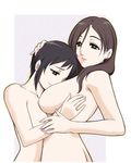  black_hair breasts brown_eyes brown_hair ga-rei ga-rei_zero green_eyes holding hug jinguuji_ayame large_breasts multiple_girls nikaidou_kiri nude sabachiyo_land short_hair yuri 