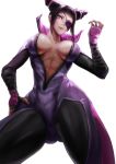  1girl abs bodysuit breasts capcom cleavage eyepatch fingerless_gloves gloves han_juri large_breasts lips navel nipples solo street_fighter street_fighter_iv_(series) street_fighter_v 