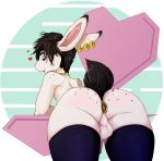  &lt;3 2019 anal anal_penetration anthro backsack balls bent_over butt buttplug clothing collar digital_media_(artwork) girly hi_res krimble lagomorph legwear leporid looking_back male mammal nude penetration penis presenting rabbit sex_toy simple_background solo stockings 