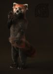  3d_(artwork) ailurid ambiguous_gender anthro baijanthi_(cosmiclife) black_fur black_nose claws cosmiclife digital_media_(artwork) feet feral fur gesture hi_res looking_at_viewer mammal paws pose realistic red_fur red_panda semi-anthro smile solo standing tail_grab teeth waving whiskers white_fur 