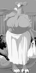  absurd_res anthro big_breasts breasts claws clothed clothing female garchomp greyscale hi_res huge_breasts hurikata monochrome nintendo non-mammal_breasts pok&eacute;mon pok&eacute;mon_(species) scalie shopping_bag solo toe_claws video_games 