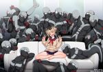  1girl 6+boys ass barefoot blazer blonde_hair blue_skirt bodysuit boku_no_hero_academia bubaigawara_jin clone couch double_bun double_v fangs hair_bun hand_on_another&#039;s_head hand_on_own_chest jacket looking_at_another looking_at_viewer mask messy_hair multiple_boys neocoill open_mouth panties pantyshot pantyshot_(sitting) parody pose sailor_collar school_uniform sitting skirt smile toga_himiko underwear v white_panties yellow_eyes 