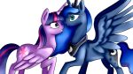  16:9 2019 cutie_mark duo equid feral friendship_is_magic horn jbond mammal my_little_pony princess_luna_(mlp) simple_background twilight_sparkle_(mlp) white_background winged_unicorn wings 