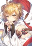  1girl :3 andira_(granblue_fantasy) animal_ears antenna_hair blonde_hair blush closed_mouth erune eyebrows_visible_through_hair granblue_fantasy highres looking_at_viewer monkey_ears monkey_tail short_hair simple_background solo tail topia white_background wide_sleeves yellow_eyes 