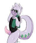  akferal animal_genitalia bottomless clothed clothing eyewear glistening goodra male medial_ring nintendo penis pok&eacute;mon pok&eacute;mon_(species) prehensile_(disambiguation) sash_(backsash) shirt slime sunglasses tapered topwear towel video_games 