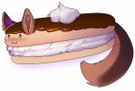  2017 :3 arh brown_fur candy chocolate chocolate_eclair digital_media_(artwork) fluffy fluffy_tail food food_creature fur markings purple_markings simple_background submarine_sandwich whipped_cream white_background 