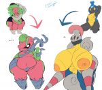  ... 2018 accelgor anthro anthrofied areola areola_slip armor arthropod belly big_belly big_breasts biped black_eyes blue_exoskeleton blush boots bottomwear breast_size_difference breast_squish breast_wraps breasts chest_wraps clothed clothing combat_helmet cosmicscourge covered_eyes deep_navel digital_drawing_(artwork) digital_media_(artwork) directional_arrow dual_wielding duo embarrassed english_text escavalier evolution_(transformation) exoskeleton featureless_feet female fishnet fishnet_bottomwear footwear frown garter_straps gastropod green_areola green_hair green_skin green_stripes grey_body grey_exoskeleton grey_tail hair half-closed_eyes hand_behind_head headgear helmet holding_object holding_weapon huge_breasts hyper hyper_breasts insect karrablast kneeling knight lance looking_aside looking_away melee_weapon mitten_hands mollusk mostly_nude multicolored_exoskeleton multicolored_skin natural navel navel_rim nervous nintendo nipples non-mammal_breasts nude obese obese_female orange_areola orange_eyes orange_nipples overweight overweight_female pauldron pincers pink_belly pink_pussy pink_skin plate_armor pok&eacute;mon pok&eacute;mon_(species) pok&eacute;morph polearm pseudo_clothing puckered_lips pussy pussy_floss shelmet short_stack shorts simple_background slit_pupils small_breasts squish standing striped_sin stripes surprise tendrils text thick_thighs transformation two_tone_skin video_games weapon white_background wraps yellow_belly yellow_exoskeleton yellow_pussy yellow_sclera 