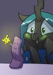  absurd_res arthropod blush changeling fangs friendship_is_magic green_eyes green_hair hair happy hi_res horn my_little_pony plant queen_chrysalis_(mlp) smile solo underpable 