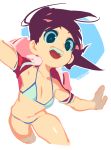  1girl brekkist brown_hair hair_ribbon highres medium_hair open_mouth ribbon saru_getchu sayaka_(saru_getchu) short_twintails sketch smile solo swimsuit twintails 