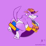  1:1 2019 anthro barefoot big_butt briefs butt clothing embarrassed fang_the_sniper fur gloves handwear hat headgear headwear hi_res impximon looking_at_viewer male mammal mustela mustelid musteline overbite overweight purple_fur signature solo sonic_(series) underwear vehicle white_fur 
