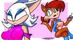  16:9 2019 anthro blush breasts butt canid canine canis clothed clothing eyelashes female girly hi_res mammal mature_female nativefall rouge rouge_the_bat sally_acorn simple_background sonic_(series) thick_thighs video_games 
