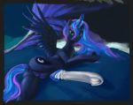  bed clothing eqlipse_(artist) equid equine female friendship_is_magic horn legwear mammal my_little_pony nude painterly presenting princess_luna_(mlp) pussy socks solo teats underhoof winged_unicorn wings 