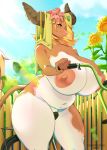  areola bicycle big_breasts big_butt big_nipples blonde_hair bovid bovine breasts butt cherrikissu digital_media_(artwork) flower hair hi_res horn huge_areola huge_breasts huge_butt mammal nipples plant pussy seductive slightly_chubby sunflower thick_thighs wide_hips 