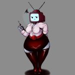  1:1 absurd_res annoyed antennae_(anatomy) big_butt big_legs bottomwear breasts butt clothing female for_a_head for_head hi_res invalid_tag large_breats machine marissa(tangdroid) not_furry object_head robot screen screen_head skirt slightly_chubby tangdroid television thick_thighs tv_head wide_hips 