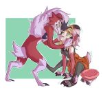  2018 absurd_res ambiguous_gender anthro clothed clothing digital_media_(artwork) duo fauvfox female hat headgear headwear hi_res holding_head human hypnosis lycanroc mammal midnight_lycanroc mind_control nintendo pok&eacute;mon pok&eacute;mon_(species) pok&eacute;morph questionable_consent ringed_eyes serena_(pok&eacute;mon) simple_background transformation video_games 