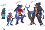  2019 anthro armor big_breasts breasts claws clothed clothing digital_media_(artwork) dragon female gabite garchomp gible hair hi_res holding_object holding_weapon knife mega_evolution mega_garchomp melee_weapon muscular nintendo open_mouth pok&eacute;mon pok&eacute;mon_(species) polearm reptile scalie scythe simple_background smile standing teeth tmm4 video_games weapon white_background 