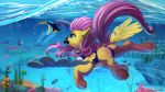  16:9 2019 blue_eyes discordthege equid equine feathered_wings feathers feral fish fluttershy_(mlp) friendship_is_magic group hair hi_res mammal marine my_little_pony pink_hair pterippus underhoof underwater water wings yellow_feathers 