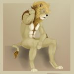  1:1 casual_nudity digitigrade felid feline fisis hi_res lion mammal pantherine simple_background sitting 