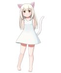  2019 amber_eyes animal_humanoid barefoot blonde_hair blush breasts cat_humanoid child clothed clothing dress felid felid_humanoid feline feline_humanoid female hair hand_behind_back hi_res humanoid mammal mammal_humanoid mitokon_dorian simple_background slit_pupils small_breasts solo white_background young 