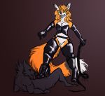  2018 absurd_res anthro breasts canid canine clothing digital_media_(artwork) domination dominatrix duo female female_domination fox gesture hi_res leggings legwear mammal mongrelist nude pointing pointing_down predatory_grin rubber simple_background smile stepped_on stockings stuck_out_tongue teeth vixxen_rosenrot whip 