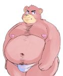  2019 absurd_res anthro belly blush clothing cute_fangs fur hi_res inushishigami male mammal moobs mouse_sully navel nipples overweight overweight_male pink_fur simple_background solo underwear ursid white_background 