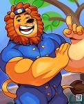  absurd_res anthro biceps black_eyes blush clothing felid fur hi_res lion male mammal mane mr._lion muscular muscular_male orange_fur pantherine pecs peppa_pig solo tehbluebubble uniform yellow_fur zoo_(disambiguation) 