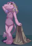  apis_(artist) apisbzzz blush clothing female fraggle fraggle_rock hi_res mature_female mokey_fraggle pose pussy seductive solo undressing 