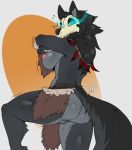  2019 abyssal_wolf anthro avante92 blue_eyes breasts butt canid canine esther female fur grey_fur hi_res mammal mask nipples pussy skull skull_mask solo 