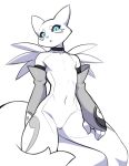  2019 absurd_res anthro black_sclera blue_eyes digimon digimon_(species) digital_media_(artwork) fingers hi_res male pecs renamon sitting solo tsampikos 