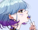  blue_hair brown_eyes candy choker cropped lollipop original short_hair tattoo yuu_(higashi_no_penguin) 
