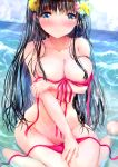  bikini breast_hold ogata_tei panty_pull swimsuits undressing wet 
