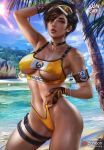  absurdres blizzard_(company) breasts brown_hair cleavage_cutout goggles goggles_on_head highres logan_cure medium_breasts overwatch paid_reward patreon_logo patreon_reward swimsuit tracer_(overwatch) 