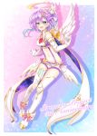  1girl angel_wings aqua_eyes aqua_hair ayaton_0290 boots elbow_gloves gloves halo highres luka_(shironeko_project) multicolored_hair purple_hair shironeko_project short_hair thigh_boots thighhighs wings 