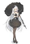  1girl absurdres black_legwear blush breasts chixiao cleavage dress grey_hair hair_ornament highres huge_breasts large_breasts legs long_hair original shoes umbrella very_long_hair yellow_eyes 