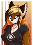  aimi anthro canid canine clothing female fox hair hi_res l-blair-l mammal shirt smile solo topwear 