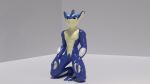  16:9 2019 3d_(artwork) amphibian anthro athletic cho0c0 digital_media_(artwork) frog green_eyes greninja hi_res kaito_the_greninja kneeling male nintendo nude pok&eacute;mon pok&eacute;mon_(species) simple_background smile solo video_games 