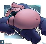  2018 4_eyes 4_fingers alien belly big_belly blue_mouth blue_tongue briefs bulge clothing digital_media_(artwork) disney eyes_closed fingers jumba_jookiba kweltikwan lilo_and_stitch lying male multi_eye navel obese on_back open_mouth outline overweight patreon pink_skin purple_skin solo tanio tongue underwear 