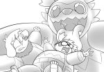  2018 4_fingers 4_toes absurd_res anthro digital_media_(artwork) eyewear feral fingers glasses group hi_res inflatable inflatable_suit kent_womble kotetsu_redwood larger_pred looking_down looming low-angle_view macro micro monochrome nintendo open_mouth oral_vore pawpads paws pok&eacute;mon pok&eacute;mon_(species) rubber size_difference soft_vore suits teelhavok toes tongue tongue_out video_games vore womble zigzagoon 