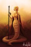  2019 andyd anthro breasts digital_media_(artwork) female holding_staff naga nipples non-mammal_breasts reptile scalie smile snake solo staff yellow_eyes 